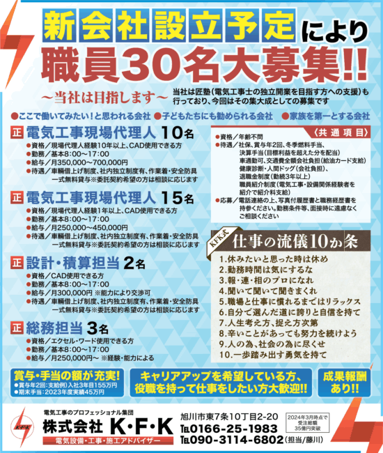 電気工事現場代理人[正]電気工事現場代理人[正]設計・積算担当[正]総務担当[正]