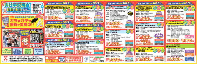 洗車後の中拭き・外拭きスタッフ[派]医療キットの検品・梱包[派]トマトジュースの箱詰め[派]倉庫内での収納作業[派]食品工場の計量スタッフ[派]野菜選別作業[派]新工場での野菜の皮むき[派]キノコの計量[派]そうめんの箱詰め[派]プラスチック製品の取り付けスタッフ[派]野菜加工機の監視・補助[派]データ入力メインの受付事務[派]洗浄機への投入作業[派]Amazonの配達状況確認[派]送迎ドライバー[パ]