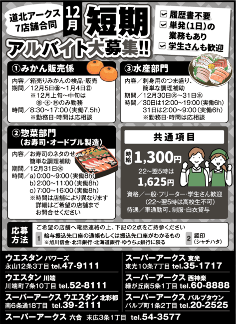 みかん販売係[ア]水産部門[ア]惣菜部門[ア]