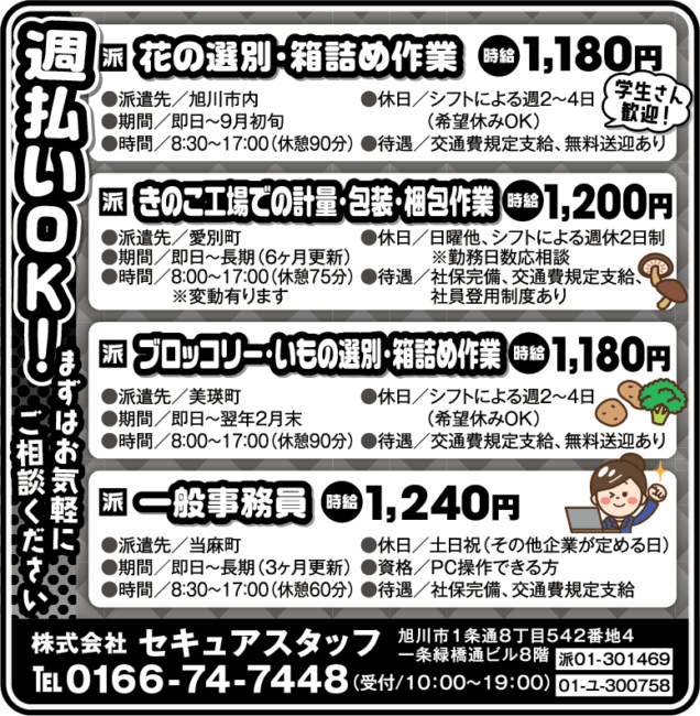 きのこ工場での計量・包装・梱包作業[派]