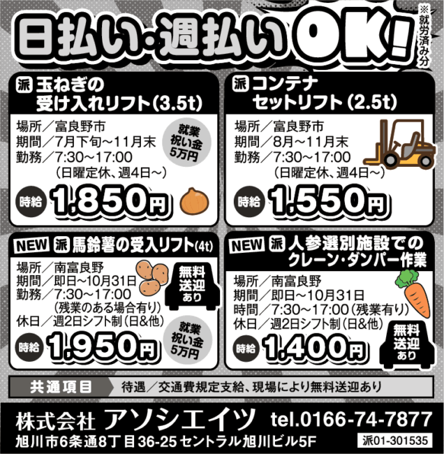 玉ねぎの受け入れリフト（3.5t）[派]